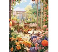 JUYIYUANFUZH Broderie Point De Croix Kit Complet Point De Croix Imprimé Diy 11CT Fleurs Et Soleil Dans La Serre 2 Canevas Kit Complet Adulte DebutantLoisirs CréAtifs Adultes 40×50Cm
