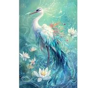 JUYIYUANFUZH Broderie Point De Croix Kit Complet Point De Croix Imprimé Diy 11CT Grue à Plumes Bleues Errant Parmi Les Lotus 1 Canevas Kit Complet Adulte DebutantLoisirs CréAtifs Adultes 40×50Cm