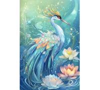 JUYIYUANFUZH Broderie Point De Croix Kit Complet Point De Croix Imprimé Diy 11CT Grue à Plumes Bleues Errant Parmi Les Lotus 2 Canevas Kit Complet Adulte DebutantLoisirs CréAtifs Adultes 40×50Cm