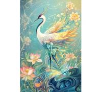 JUYIYUANFUZH Broderie Point De Croix Kit Complet Point De Croix Imprimé Diy 11CT Grue à Plumes Bleues Errant Parmi Les Lotus 3 Canevas Kit Complet Adulte DebutantLoisirs CréAtifs Adultes 40×50Cm