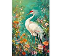JUYIYUANFUZH Broderie Point De Croix Kit Complet Point De Croix Imprimé Diy 11CT Grue Blanche Dansant Parmi Les Fleurs 3 Canevas Kit Complet Adulte DebutantLoisirs CréAtifs Adultes 40×50Cm