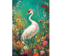 JUYIYUANFUZH Broderie Point De Croix Kit Complet Point De Croix Imprimé Diy 11CT Grue Blanche Dansant Parmi Les Fleurs 2 Canevas Kit Complet Adulte DebutantLoisirs CréAtifs Adultes 40×50Cm