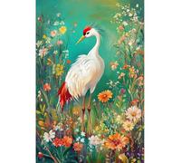 JUYIYUANFUZH Broderie Point De Croix Kit Complet Point De Croix Imprimé Diy 11CT Grue Blanche Dansant Parmi Les Fleurs 4 Canevas Kit Complet Adulte DebutantLoisirs CréAtifs Adultes 40×50Cm