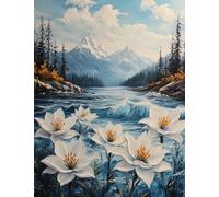 JUYIYUANFUZH Broderie Point De Croix Kit Complet Point De Croix Imprimé Diy 11CT Lac Bleu Sous La Montagne EnneigéE 2 Canevas Kit Complet Adulte DebutantLoisirs CréAtifs Adultes 40×50Cm