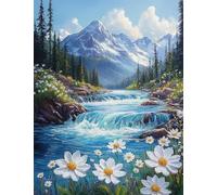 JUYIYUANFUZH Broderie Point De Croix Kit Complet Point De Croix Imprimé Diy 11CT Lac Bleu Sous La Montagne EnneigéE 1 Canevas Kit Complet Adulte DebutantLoisirs CréAtifs Adultes 40×50Cm