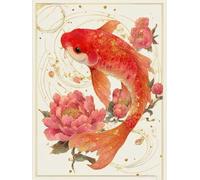 JUYIYUANFUZH Broderie Point De Croix Kit Complet Point De Croix Imprimé Diy 11CT Poisson Rouge Sautant Dans Les Vagues C Canevas Kit Complet Adulte DebutantLoisirs CréAtifs Adultes 40×50Cm