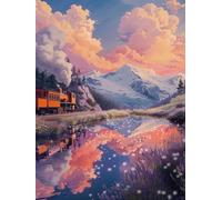 JUYIYUANFUZH Broderie Point De Croix Kit Complet Point De Croix Imprimé Diy 11CT Train à Vapeur Sur Le Champ De Neige 5 Canevas Kit Complet Adulte DebutantLoisirs CréAtifs Adultes 40×50Cm