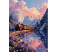 JUYIYUANFUZH Broderie Point De Croix Kit Complet Point De Croix Imprimé Diy 11CT Train à Vapeur Sur Le Champ De Neige 6 Canevas Kit Complet Adulte DebutantLoisirs CréAtifs Adultes 40×50Cm