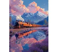 JUYIYUANFUZH Broderie Point De Croix Kit Complet Point De Croix Imprimé Diy 11CT Train à Vapeur Sur Le Champ De Neige 3 Canevas Kit Complet Adulte DebutantLoisirs CréAtifs Adultes 40×50Cm