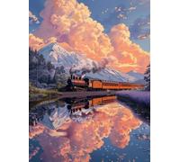 JUYIYUANFUZH Broderie Point De Croix Kit Complet Point De Croix Imprimé Diy 11CT Train à Vapeur Sur Le Champ De Neige 2 Canevas Kit Complet Adulte DebutantLoisirs CréAtifs Adultes 40×50Cm