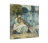 JUYOZ Impression sur toile de peinture sur toile Berthe Morisot Painter Works《Jeanne Fourmanoir Sur Le Lac》 Décoration murale pour chambre à coucher et salon 70 x 70 cm