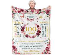 JUZGTSIT Cadeaux pour femme de 100 ans, fournitures de fête de 100e anniversaire pour femmes âgées, meilleure couverture décorative, idées cadeaux femme qui tourne maman grand-mère 127 x 152 cm, blanc