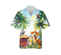 JUZGTSIT Chemise hawaïenne à manches courtes pour homme - Chemise hawaïenne d'été à boutons pour homme Série 124, Golden Retriever, L