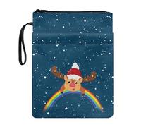JUZGTSIT Couverture de livre de Noël, cerf, arc-en-ciel, pour les amateurs de papeterie, sac de rangement pour enfants et adolescents, pochette de protection pour livres avec fermeture éclair