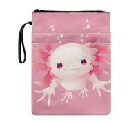 JUZGTSIT Housse de livre Axolotl rose à fermeture éclair pour femme avec cordon pratique pour bracelet, sac de rangement portable, sac de rangement pour lunettes, stylos, bouteilles, livres avec
