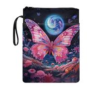 JUZGTSIT Housse de livre pour les amateurs de papillons et de lune - Grande capacité - Sac de rangement pour enfants et adolescents - Pochette de protection pour livres - Avec fermeture éclair