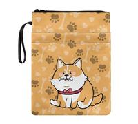 JUZGTSIT Housse de protection pour livres avec fermeture éclair et poche avant et poignée Motif chien Corgi