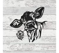 JuZi Store Décoration Murale de Vache de Vache métallique, Motif de Vache avec des Fleurs dans sa Sculpture Murale à la Bouche, Art Mignon de Ferme en métal, Facile à accrocher, for l'extérieur