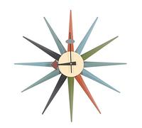 JuZi Store Horloge Murale de Sunburst en Bois Classique, série Nelson conçue, Horloge Murale 3D Antique à la Main à la Main au Milieu du siècle, sans Ticking décor d'horloge de Quartz Moderne
