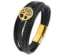JUZICHEN Bracelet Homme, Bracelet cuir pour hommes, Bracelets Croix Vie Viking Arbre De Vie, Brun Noire Bracelets crucifixion Homme (Style B, Or)