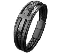 JUZICHEN Bracelet Homme, Bracelet cuir pour hommes, Bracelets Croix Vie Viking Arbre De Vie, Brun Noire Bracelets crucifixion Homme (A4)