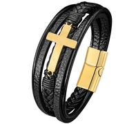JUZICHEN Bracelet Homme, Bracelet cuir pour hommes, Bracelets Croix Vie Viking Arbre De Vie, Brun Noire Bracelets crucifixion Homme (Style A, Or)