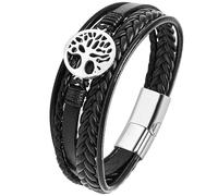 JUZICHEN Bracelet Homme, Bracelet cuir pour hommes, Bracelets Croix Vie Viking Arbre De Vie, Brun Noire Bracelets crucifixion Homme (Style B, Argent)