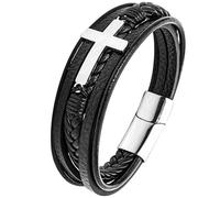 JUZICHEN Bracelet Homme, Bracelet cuir pour hommes, Bracelets Croix Vie Viking Arbre De Vie, Brun Noire Bracelets crucifixion Homme (Style A, Argent)