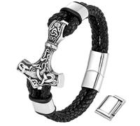 JUZICHEN Bracelet Marteau De Thor pour Homme, 21-23cm Bracelet Viking Nœud Celtique Rune Celtique, Bracelets Tressé à Fermoir Magnétique pour Homme (Avec Boîte Cadeau)