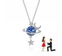 JUZICHEN Collier De Lune Planete, Planete Pendentif Pierre De Lune, Collier Lune Étoile Terre Pendentif Collier, Collier De Lune,Collier Planete,Collier Lune Et Étoile Cadeaux Pour Filles Enfants (C)