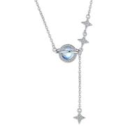 JUZICHEN Collier Pierre de Lune Argent 925, Collier Lune Étoile Planete, Collier Planete, Avec Boîte Cadeau, Hypoallergénique Pendentif Femme Pierre de Lune, Chaîne Astéroïde, Pour Femme et Fille (D)