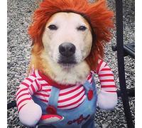 JUZIPS Costume pour chien effrayant pour Halloween, cosplay, poupée Chucky - Portez un chapeau drôle pour chien - Vêtements de fête de Noël