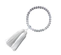 Juzu JUA159 Perles de prière bouddhistes faites à la main en cristal avec pompon blanc 8 mm