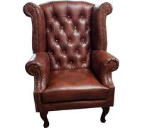 JV Möbel Chesterfield Fauteuil à oreilles cuir monoplace Loung Brown Moderne