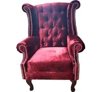 JV Möbel Fauteuil à oreilles Chesterfield Velours Rouge Canapé 1 place Moderne Nouveau