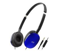 JVC HA-S160M-A-U Casque Plat Pliable et Compact Couleur Brillante avec Interrupteur Marche/arrêt pour Microphone, idéal pour Le télétravail et Les réunions en Ligne (Bleu)
