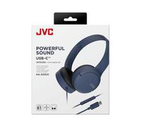 JVC HA-S33UC-A USB-C Casque Supra-auriculaire Pliable avec Microphone et télécommande à 3 Boutons, câble unilatéral, Bleu