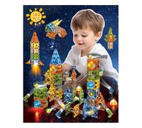 Jvchengxi 142 Pièces Construction Magnetique Enfant 3D Blocs de Construction Magnétique avec Piste, Lumineux Jouets Magnétiques STEM Jeux Aimanté Jouet Èducatifs Cadeau pour Garçons et Filles 3+ Ans