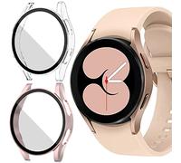 Jvchengxi [2 Pezzi Opaco Custodia per Samsung Galaxy Watch 4 44mm Pellicola Protettiva, Rigida PC Vetro Temperato Cover Anti-Graffio Schermo Protezione Cover per Galaxy Watch 4 44mm (Chiaro/Oro Rosa)