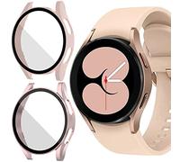 Jvchengxi [2 Pezzi Opaco Custodia per Samsung Galaxy Watch 4 44mm Pellicola Protettiva, Rigida PC Vetro Temperato Cover Anti-Graffio Schermo Protezione Cover per Galaxy Watch 4 44mm (Rosa/Oro Rosa)