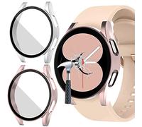 Jvchengxi [2 Pezzi Opaco Custodia per Samsung Galaxy Watch 4 44mm Pellicola Protettiva, Rigida PC Vetro Temperato Cover Anti-Graffio Schermo Protezione Cover per Galaxy Watch 4 (Argento/Oro Rosa)