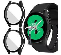 Jvchengxi [2 Pezzi Opaco Custodia per Samsung Galaxy Watch 4 44mm Pellicola Protettiva, Rigida PC Vetro Temperato Cover Anti-Graffio Schermo Protezione Copertina per Galaxy Watch 4 44mm (Nero/Nero)