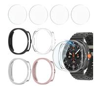 Jvchengxi 4+4Pièces Coque 46mm pour Samsung Galaxy Watch 8 Classic Protection Écran, Anti-rayures PC Etui + HD Protecteur D'écran en Verre Trempé pour Galaxy Watch 8 46mm (Noir+Argent+OrRose+Clair)