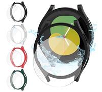Jvchengxi [4+4Pièces] Coque Mat 40mm pour Samsung Galaxy Watch 5/4 / FE Protection Écran, PC Housse de Protection + 9H Protecteur D'écran en Verre Trempé (Noir+Argent+VertOfficiel+Rouge)
