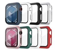 Jvchengxi Lot de 8 coques de 41 mm pour Apple Watch Series 9/8/7 avec protection d'écran en verre trempé, coque de protection intégrale en polycarbonate rigide noir pour iWatch Series 9/8/7