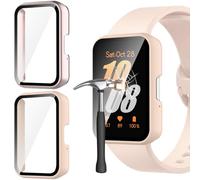 Jvchengxi Protection Écran Coque pour Samsung Galaxy Fit 3, 2-Pièces Dur PC Anti-rayures Protection Ecran Etui HD Verre Trempé Housse de Protection Couverture Complète Case Galaxy Fit 3 (OrRose+Rose)