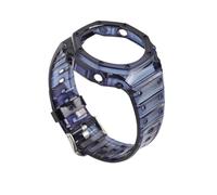 JVEIWAD Boîtier en caoutchouc transparent + bracelet compatible avec Casio G-SHOCK GA-2100 Modification de la mode Bleu Rouge Gelée Remplacement Bordure Bracelet de montre de sport(Royal blue)