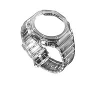 JVEIWAD Boîtier en caoutchouc transparent + bracelet compatible avec Casio G-SHOCK GA-2100 Modification de la mode Bleu Rouge Gelée Remplacement Bordure Bracelet de montre de sport(Transparent)