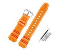 JVEIWAD Bracelet de montre convexe en caoutchouc 18 mm, compatible avec Casio AE-1000W AQ-S810W, couleur unie, respirant et résistant aux chutes(Orange silver)