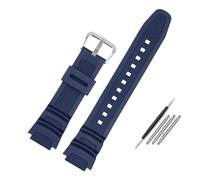 JVEIWAD Bracelet de montre convexe en caoutchouc 18 mm, compatible avec Casio AE-1000W AQ-S810W, couleur unie, respirant et résistant aux chutes(Blue silver)